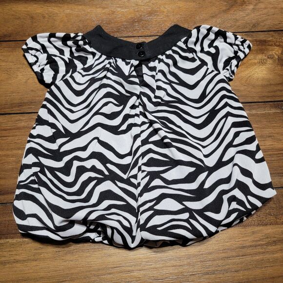 Rare Editions Zebra Print Dress w/ Pink & White Flower Collar - Size 24M - Picture 4 of 7